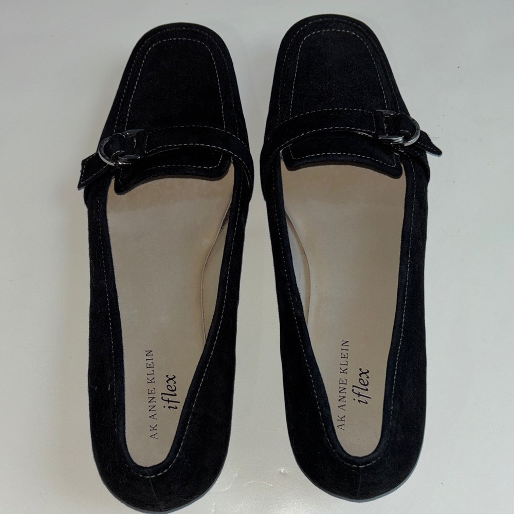 Anne Klein Black suede w/buckle iFlex Blair loafer flat shoe for Women sz 10 med